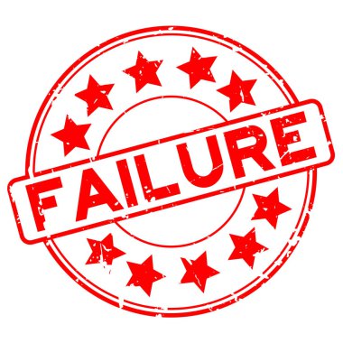 Grunge kırmızı başarısızlık kelime yıldız simgesi ile yuvarlak lastik mühür damgası beyaz arka plan üzerinde