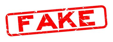 Grunge kırmızı sahte word Meydanı lastik mühür damgası beyaz arka plan üzerinde