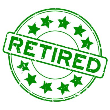 Grunge yeşil beyaz arka plan üzerinde lastik mühür damgası yuvarlak yıldız simgesi ile emekli