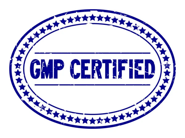 Grunge azul GMP sello de goma ovalada certificado sobre fondo blanco — Archivo Imágenes Vectoriales
