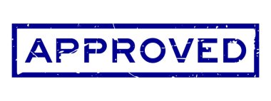 Grunge mavi beyaz arka plan üzerinde kare lastik mühür damgası ifadeler onaylı