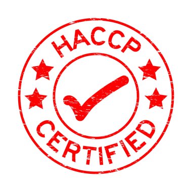 Yuvarlak lastik damgası beyaz zemin üzerine kırmızı Grunge Haccp (tehlike analizi kritik kontrol noktası) sertifikalı
