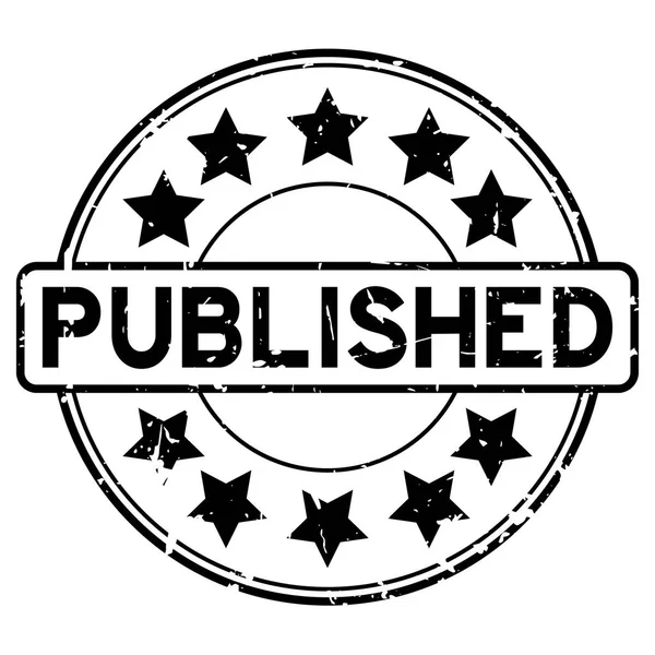 Grunge black palabra publicada con sello de sello de goma redonda icono estrella sobre fondo blanco — Vector de stock