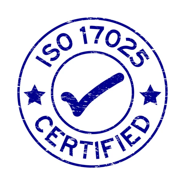 Lastik mühür damgası beyaz arka plan üzerinde yuvarlak işareti simgesiyle sertifikalı grunge mavi ISO 17025