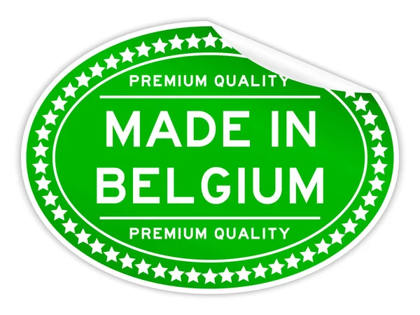 Преміум якість, зроблено в Бельгії зелений колір овальні печатка штамп на білому тлі — стоковий вектор