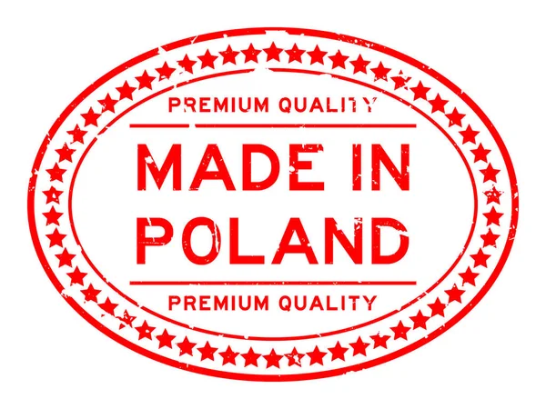 Гранж червоний преміум якість, зроблено в Польщі овальні ущільнення бізнес штамп на білому тлі — стоковий вектор