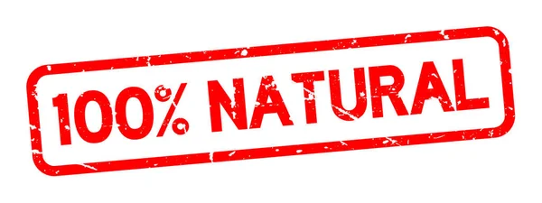 Grunge rosso 100% naturale sigillo di gomma quadrata timbro su sfondo bianco — Vettoriale Stock