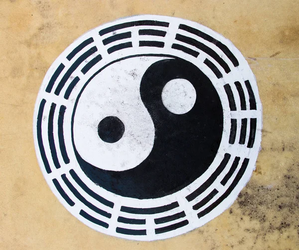 Black and white color yin yang circle on leather background