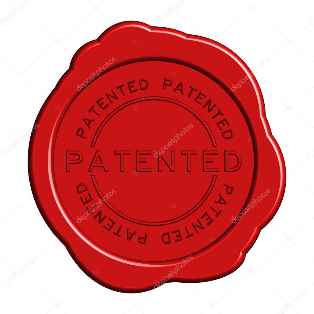Patented word red color rubber stamp on white background