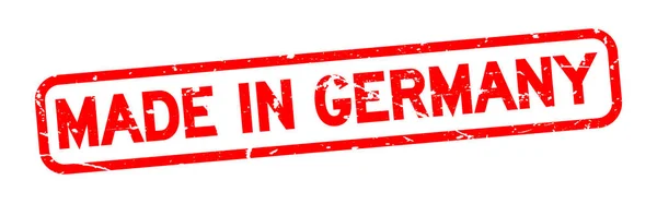 Grunge rosso fatto in Germania parola sigillo di gomma quadrata timbro su sfondo bianco — Vettoriale Stock