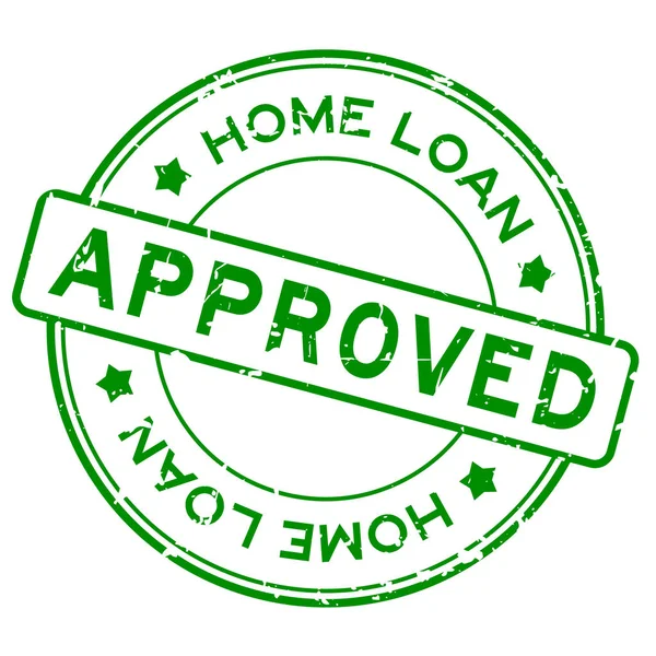 Grunge verde casa empréstimo aprovado palavra redonda selo de borracha no fundo branco — Vetor de Stock