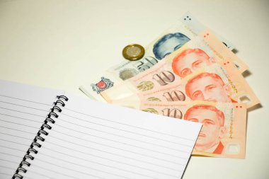 Singapur Doları boş Not defteriyle beyaz Resepsiyon arka plan üzerinde