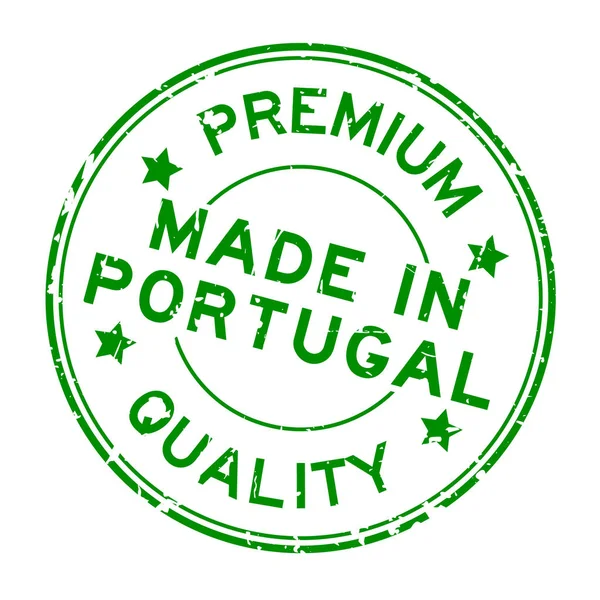 Grunge zelené špičkové kvality vyrobené v Portugalsku kulaté razítko pečeť na bílém pozadí — Stockový vektor