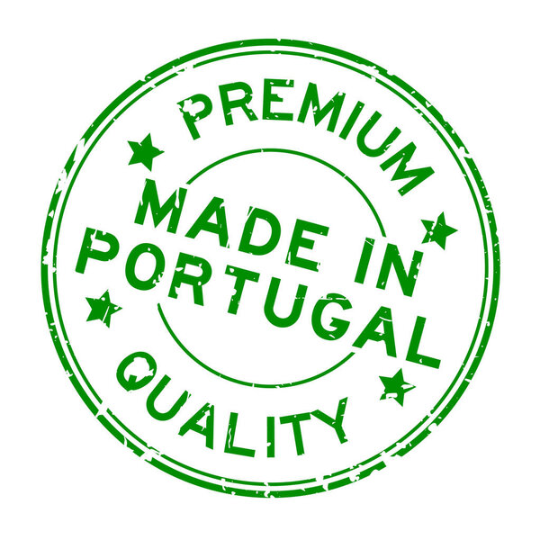 Grunge green premium quality made in Portugal round rubber seal stamp on white background