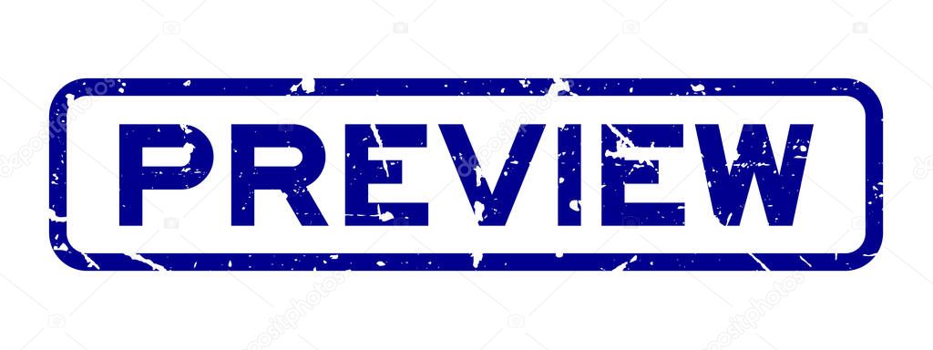 Grunge blue preview word square rubber seal stamp on white background