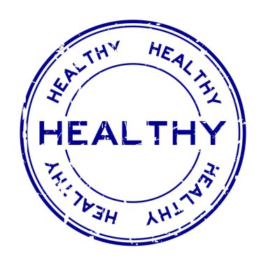 Grunge mavi sağlıklı yuvarlak lastik mühür damgası beyaz arka plan üzerinde