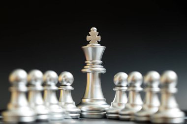 Gümüş Kral piyon siyah arka plan üzerine ile satranç parça stand