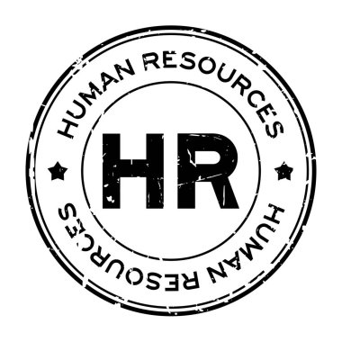Grunge siyah Hr kelime (insan kaynakları kısaltması) yuvarlak lastik mühür damgası beyaz arka plan üzerinde