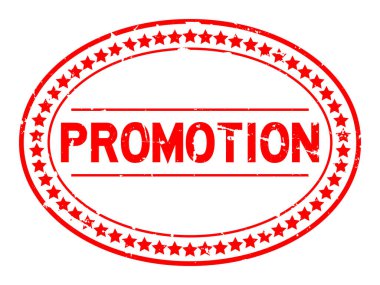 Grunge kırmızı promosyon kelime oval lastik mühür damgası beyaz arka plan üzerinde