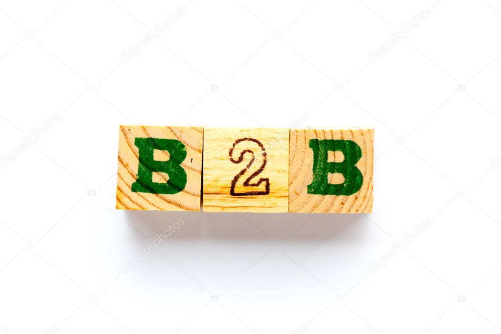 Wood block in word B2B (business to business) on white background