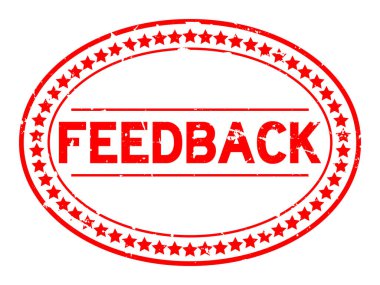 Grunge kırmızı geribildirim kelime oval lastik mühür damgası beyaz arka plan üzerinde