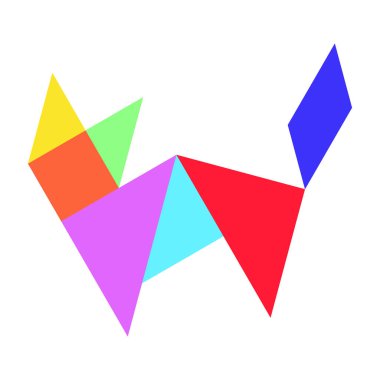 Beyaz arka planda (vektör kedi şeklinde bulmaca renkli tangram)