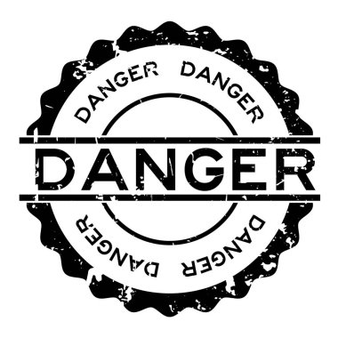 Grunge siyah tehlike kelime yuvarlak lastik mühür damgası beyaz arka plan üzerinde