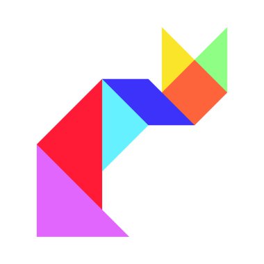 Beyaz arka planda (vektör kedi şeklinde bulmaca renkli tangram