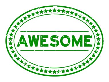 Grunge yeşil kelime oval lastik mühür beyaz arka planda