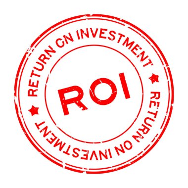 Grunge Red Roi (Yatırımın Dönüşü kısaltması) beyaz arkaplanda lastik mühür mührü