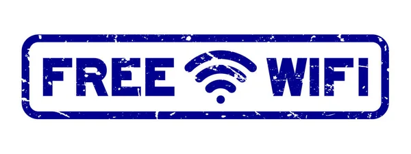 Wi-Fi gratuito azul grunge com selo de selo de borracha quadrado de ícone no fundo branco — Vetor de Stock