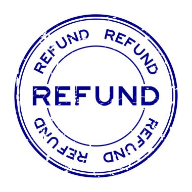 Grunge mavi kelime geri ödeme yuvarlak lastik mühür beyaz arka planda