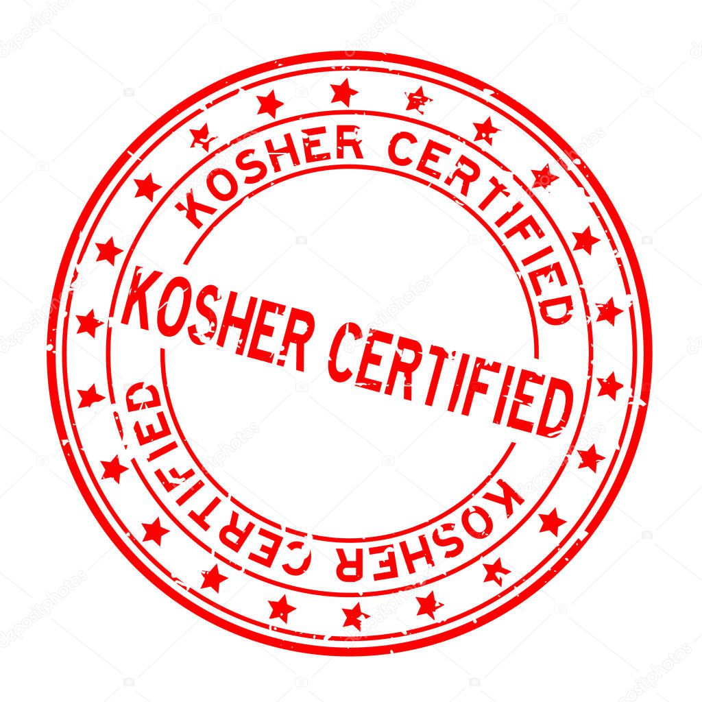 Grunge red kosher certified word squre rubber seal stamp on white background