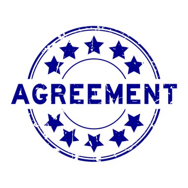 Beyaz arka planda yıldız simgesi yuvarlak lastik mühür damgalı Grunge mavi anlaşma sözcüğü