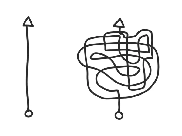 Hand ritning av svart pil i enkel och komplex linje på vit bakgrund — Stock vektor