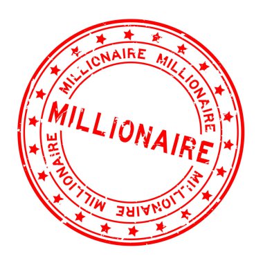 Grunge kırmızı milyoner kelime beyaz arka planda lastik mühür