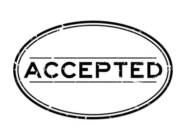 Grunge siyah kabul edilmiş oval kauçuk mühür damgası beyaz arka planda