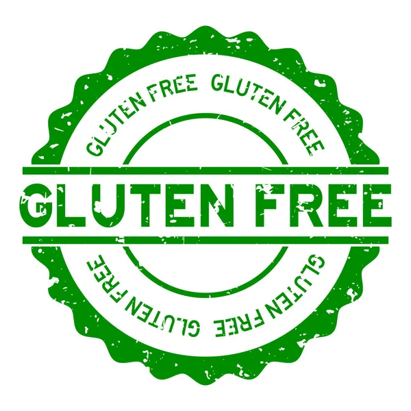 Grunge green gluten free word round rubber seal stamp on white background — Stock Vector