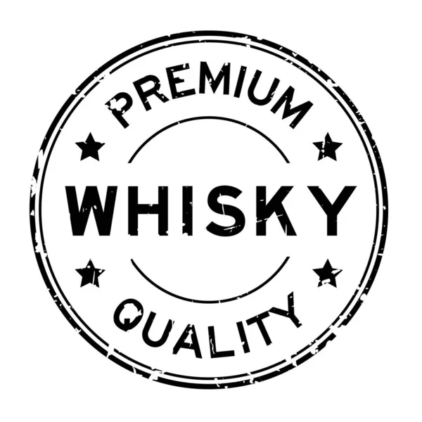 Grunge fekete prémium minőségű whisky szó kerek gumi pecsét fehér háttér — Stock Vector