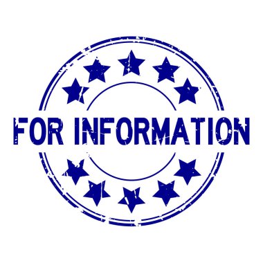 Beyaz arkaplanda yıldız simgesi yuvarlak kauçuk damgalı bilgi kelimesi için Grunge mavisi