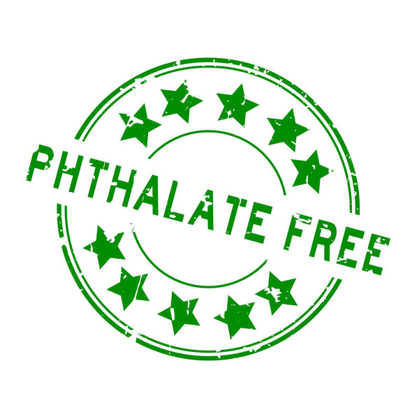 Grunge green phthalate free word with star icon round rubber seal stamp on white background