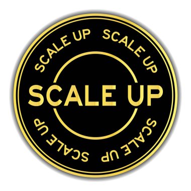 Beyaz arkaplanda altın rengi ölçekli kelime yuvarlak etiketi