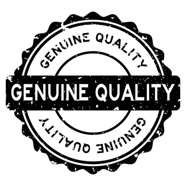Grunge preto genuíno palavra de qualidade redonda selo de borracha no fundo branco — Vetor de Stock