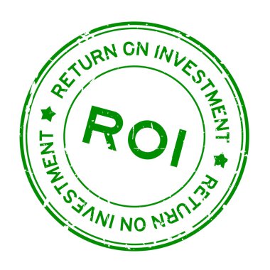 Grunge Green Roi (Yatırımın Dönüşü kısaltması) beyaz arka planda yuvarlak lastik mühür