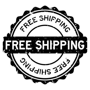 Grunge black free shipping word round rubber seal stamp on white background