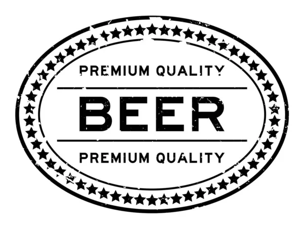 Grunge preto premium qualidade cerveja palavra oval selo de borracha no fundo branco — Vetor de Stock