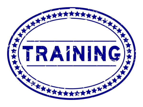 Grunge azul treinamento palavra oval selo de borracha no fundo branco —  Vetores de Stock