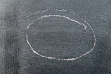 Beyaz renkli tebeşirle çizilen el veya siyah tahta arka planda oval şekil