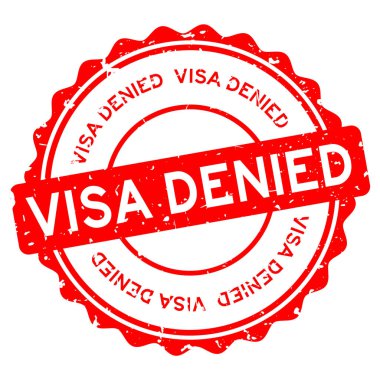 Beyaz arka plan üzerinde yuvarlak lastik mühür damgası kelime Grunge kırmızı vize reddedildi