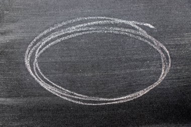 Beyaz renkli tebeşirle çizilen el veya siyah tahta arka planda oval şekil